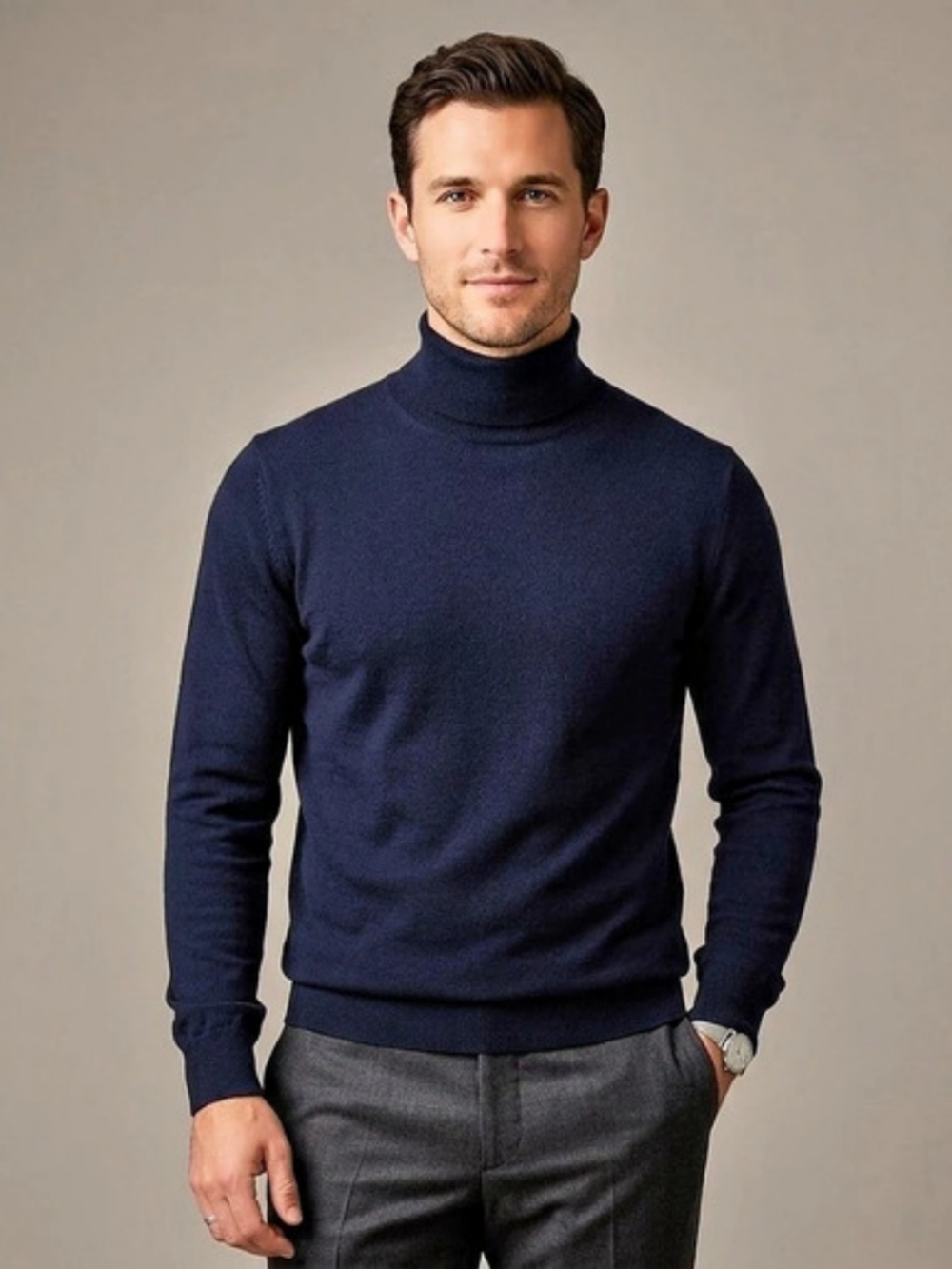 Black Brown 1826 Merino Extrafine Wool Turtleneck Sweater in Navy Blue Size: M